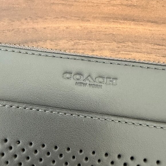 Coach Perforated Leather Zip Wallet - Gray - Picture 2 of 7